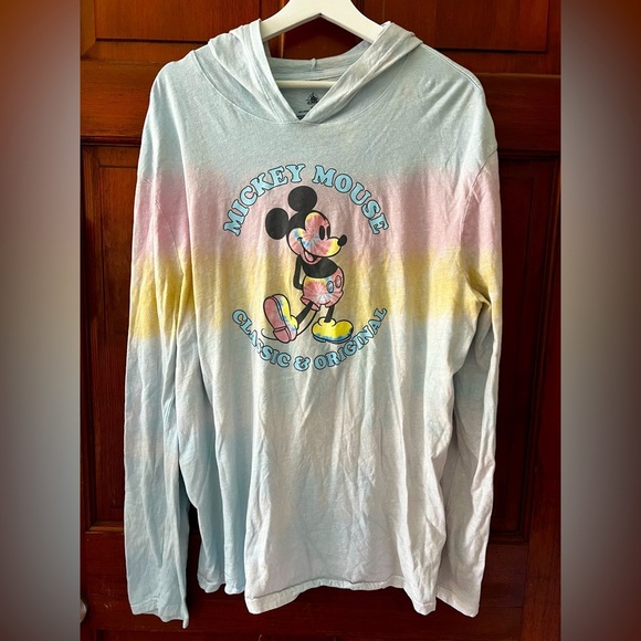 Disney Mickey Mouse Hoodie L Pastel Tie-Dye Ombre, Long Sleeve Pullover - Picture 1 of 7
